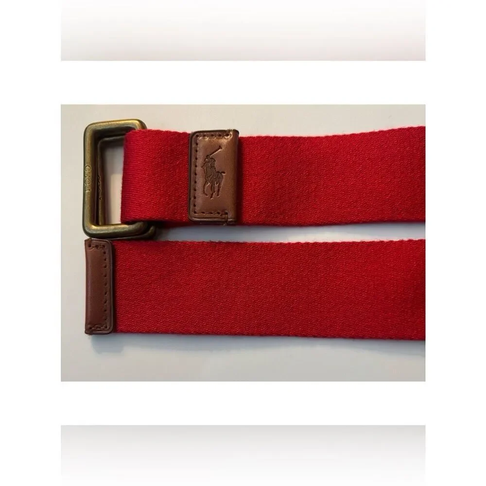 Vintage Polo Ralph Lauren Canvas Double D Ring Belt in Classic Red 38”